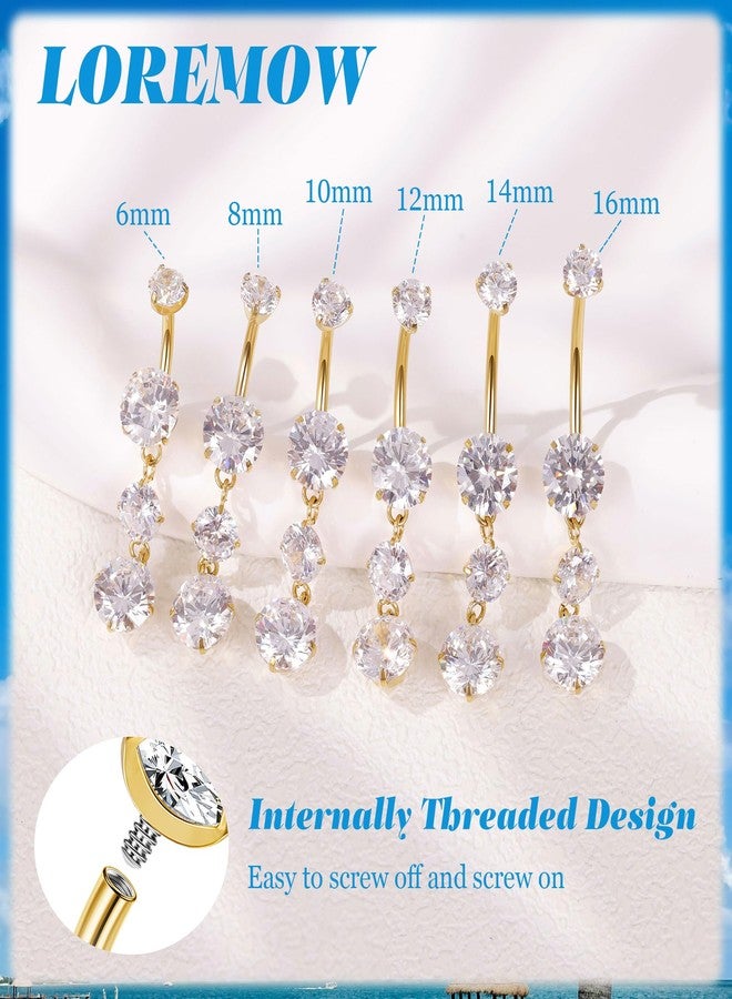 LOREMOW 14G G23 Pure Titanium Dangle Belly Button Rings for Women Hypoallergenic CZ Belly Ring Curved Barbell Navel Ring Internally Threaded Dangling Navel Piercing Jewelry Gold 10MM - Image 3